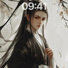 Serene Ink Portrait Wallpaper with Cherry Blossom Drift wallpaper for iPhone, iPad & Mac