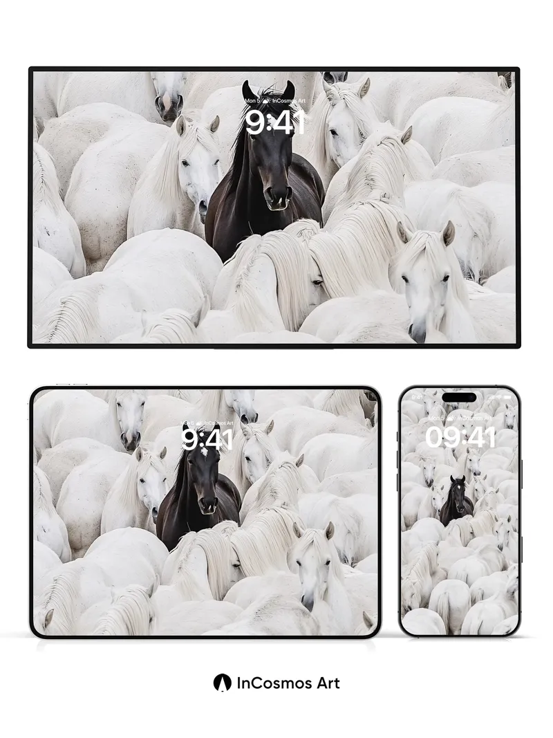 Solitary Shadow Wallpaper Among Snow Horses