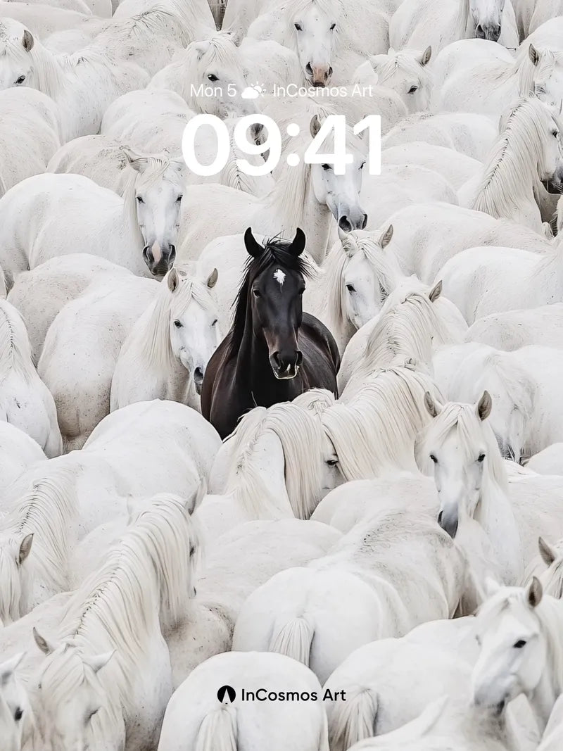 Solitary Shadow Wallpaper Among Snow Horses