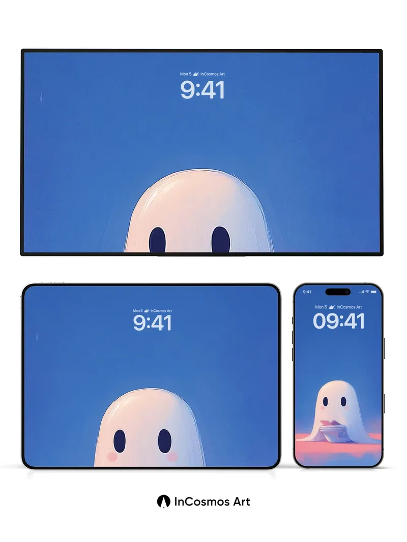 Serene Ghost Wallpaper with Floating Toilet