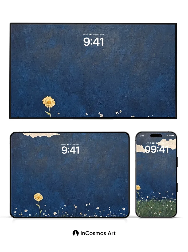 Solitary Bloom Wallpaper with Clouded Depths