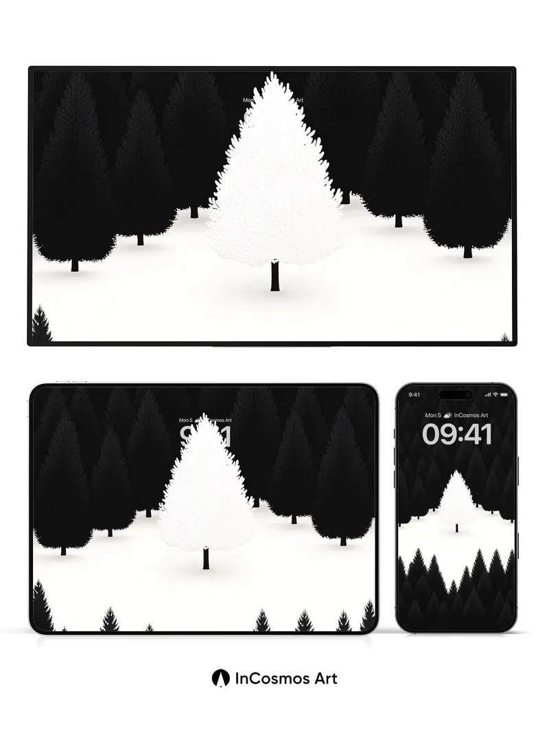 Silent Forest Wallpaper with White Tree Center