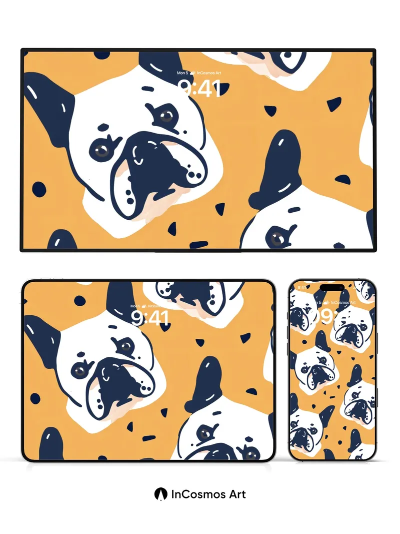 Playful Pug Faces Wallpaper with Dotted Charm