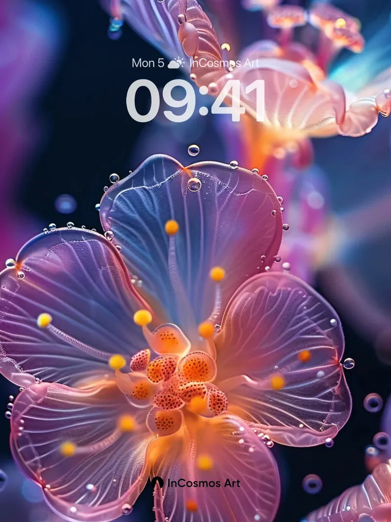 Luminous Bloom Wallpaper with Ethereal Droplets wallpaper for iPhone, iPad & Mac