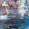 Surreal Harbor Wallpaper with Floating Vessels wallpaper for iPhone, iPad & Mac
