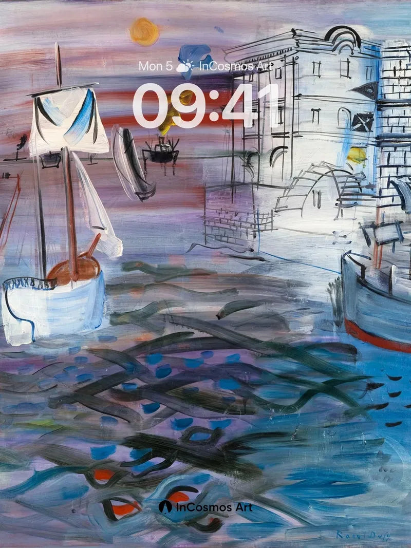 Surreal Harbor Wallpaper with Floating Vessels