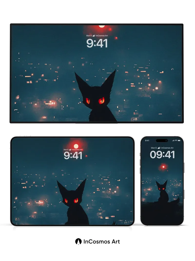 Nocturnal Gaze Wallpaper with Crimson Moon