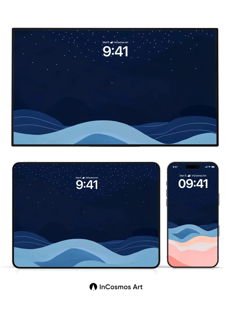 Starry Tides Wallpaper with Soft Horizon Lines