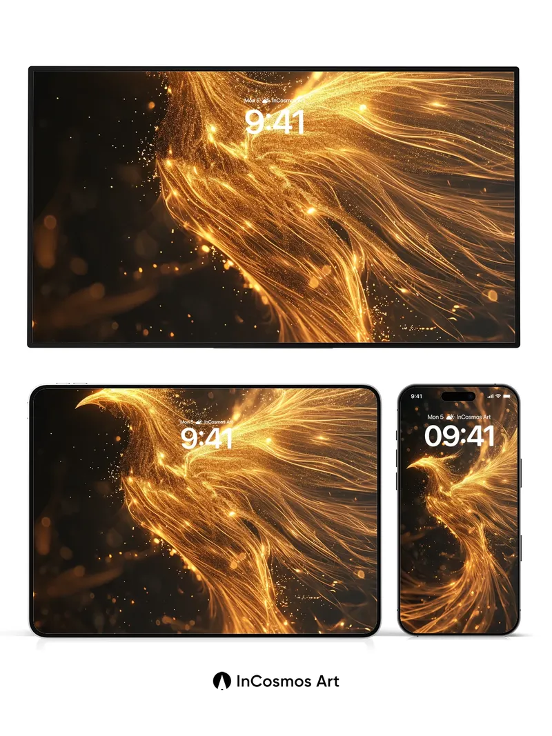 Golden Phoenix Wallpaper with Ethereal Light Trails