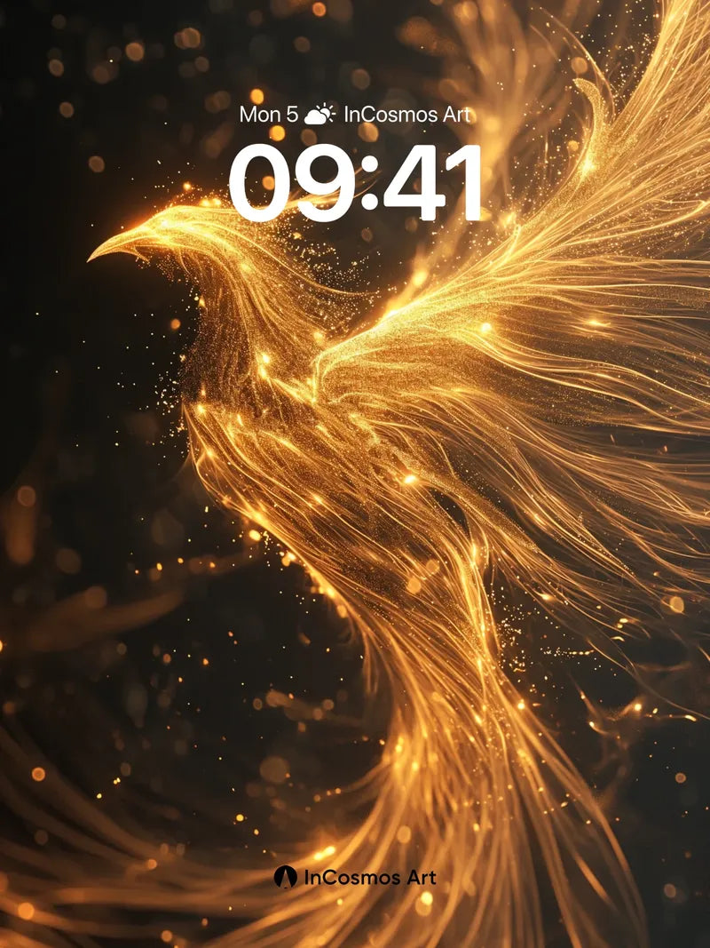 Golden Phoenix Wallpaper with Ethereal Light Trails