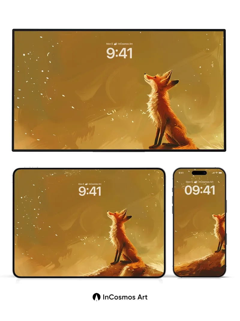 Golden Hush Wallpaper with Fox Silhouette