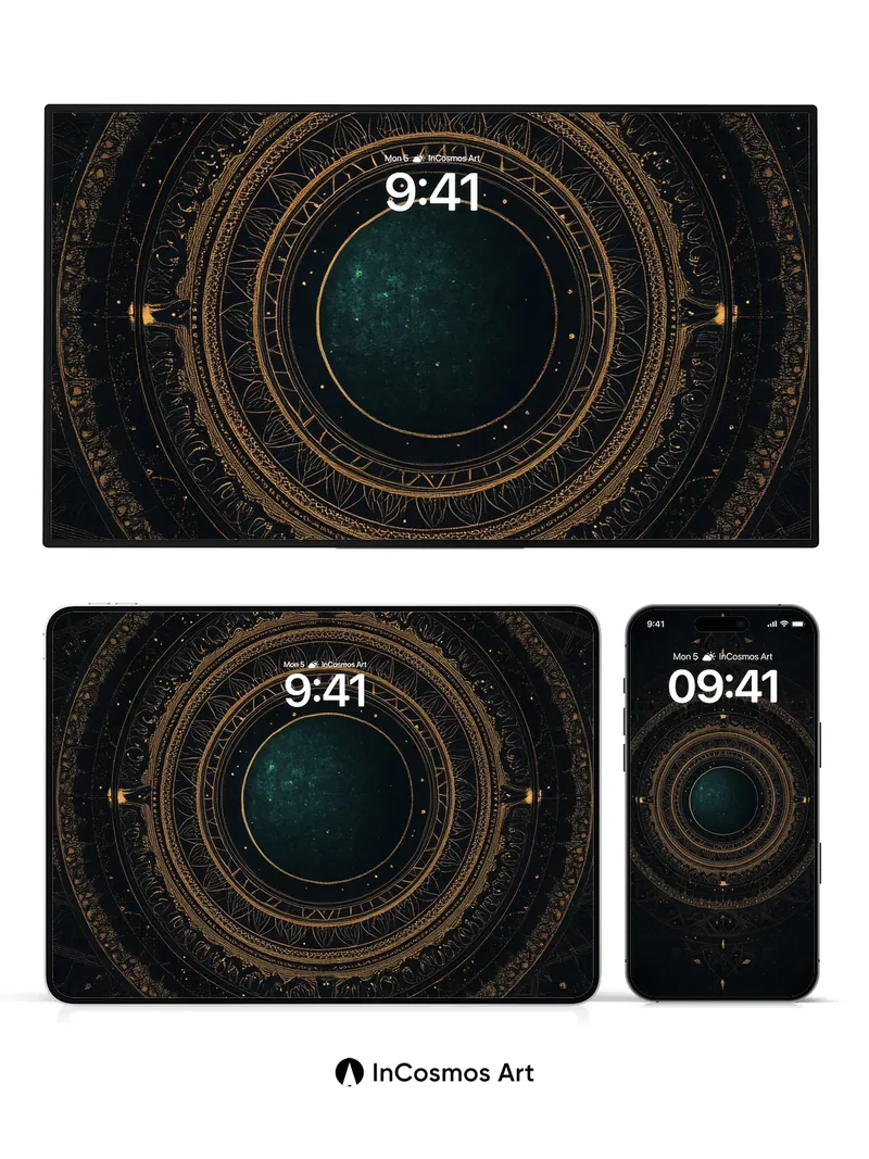 Cosmic Mandala Wallpaper with Golden Echoes