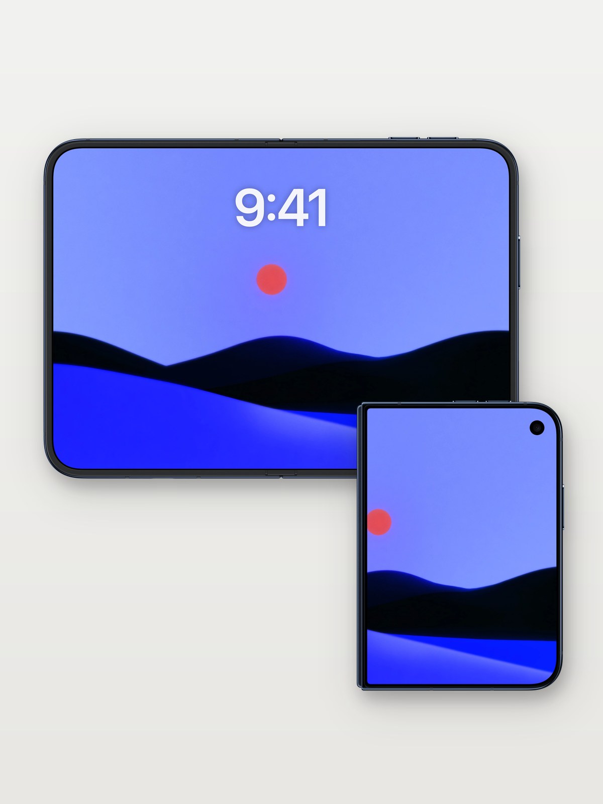Serenity Dusk Gradient Wallpaper on iPhone Duo, open and closed