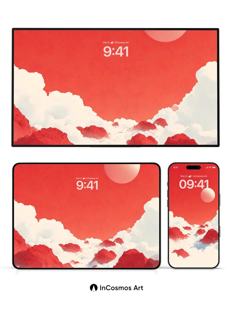 Crimson Horizon Wallpaper with Floating Clouds