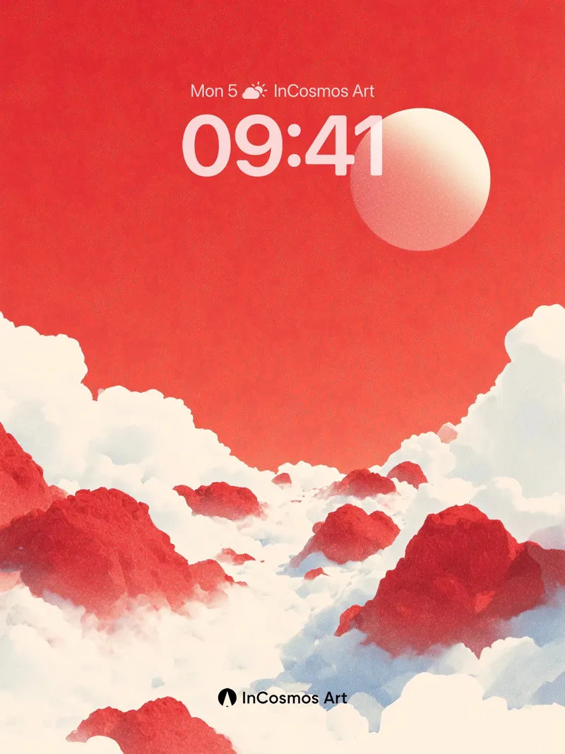 Crimson Horizon Wallpaper with Floating Clouds