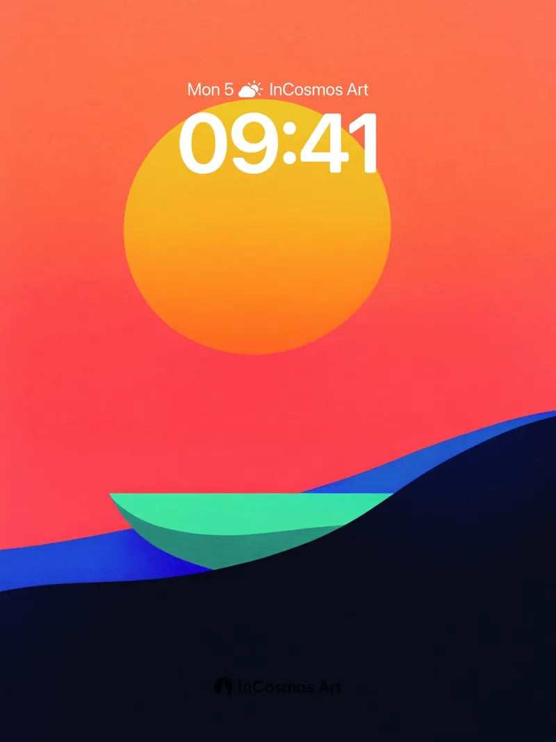 Crimson Horizon Wallpaper with Floating Sun