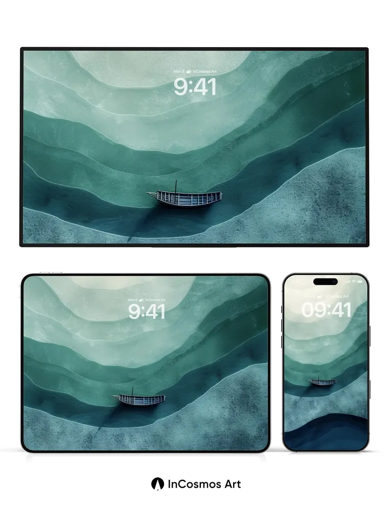 Serene Abyss Wallpaper with Floating Canoe