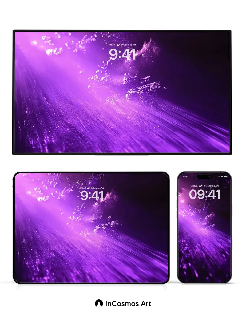 Cosmic Veil Wallpaper with Floating Crystals