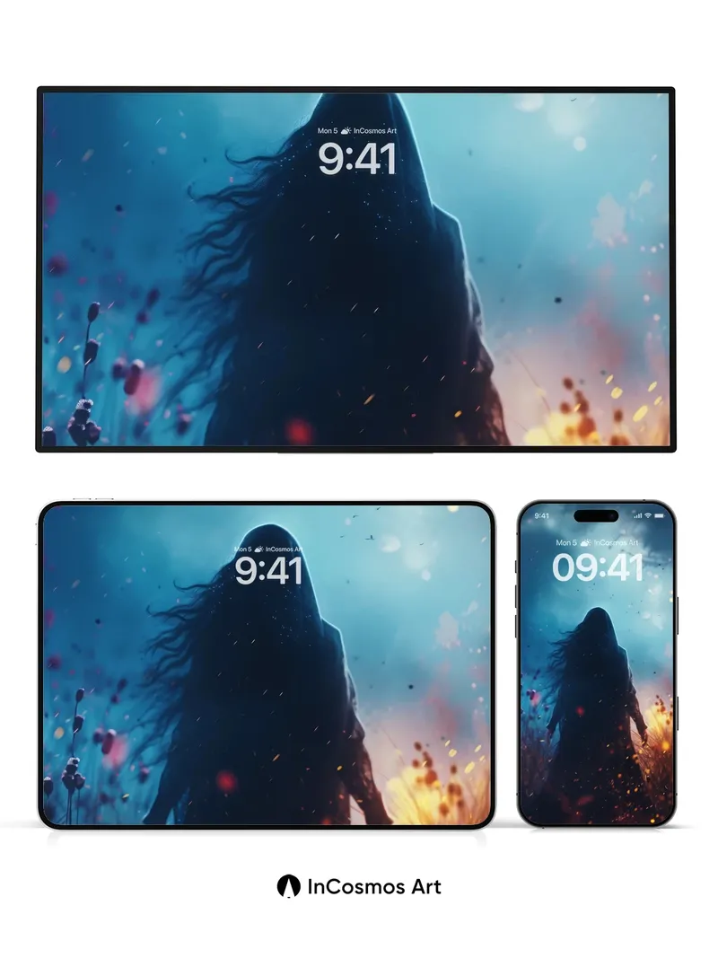 Shadowed Wanderer Wallpaper with Embers of Light