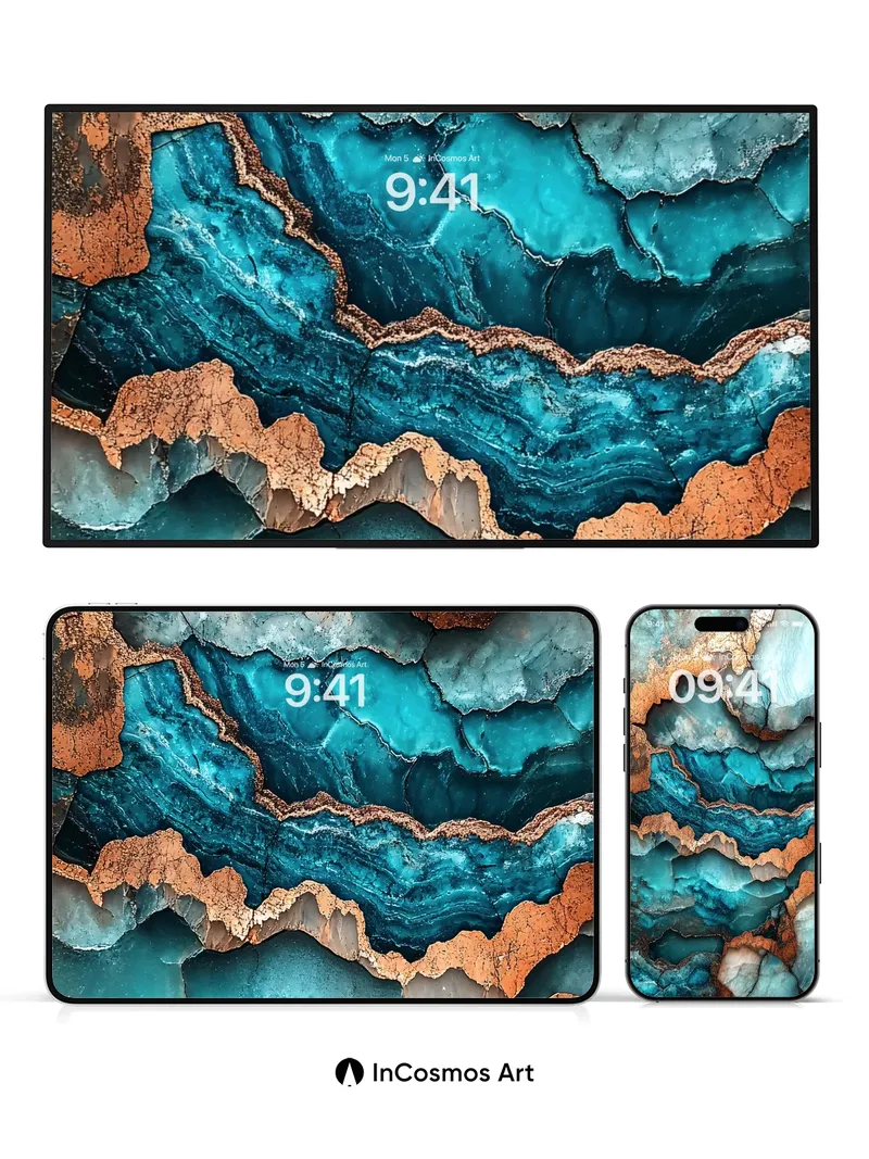 Turquoise Abyss Wallpaper with Copper Veins