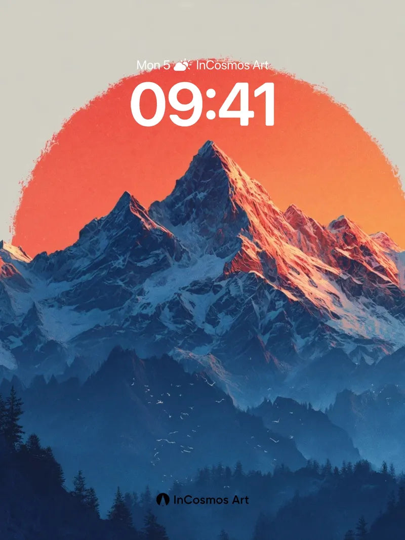 Crimson Horizon Wallpaper with Snow-Crowned Peaks