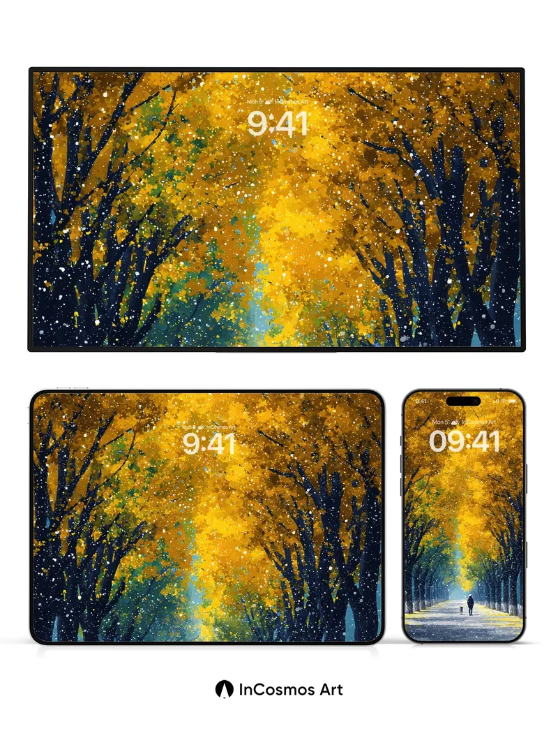 Golden Hush Wallpaper with Snowfall Whisper