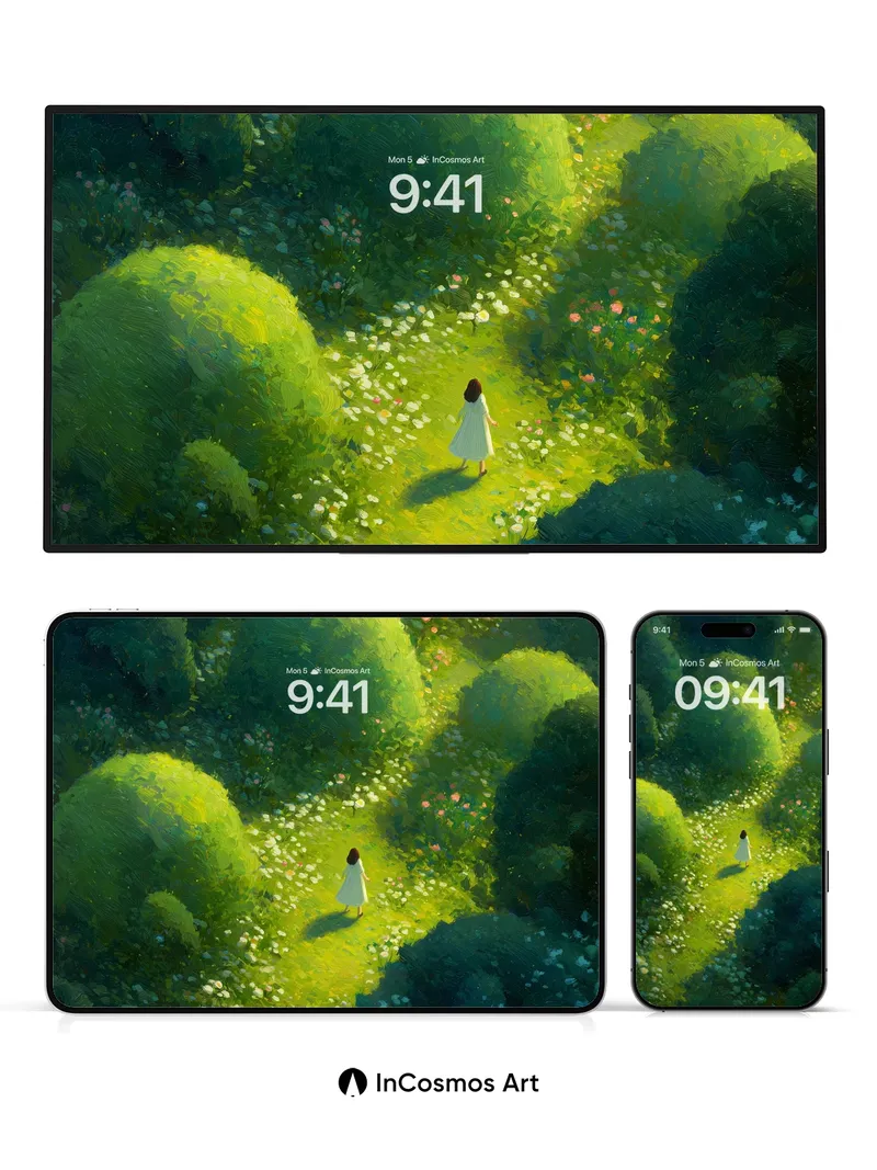 Whispering Light Wallpaper with Garden Path