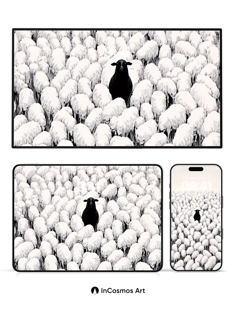 Silent Solitude Wallpaper with One Black Sheep