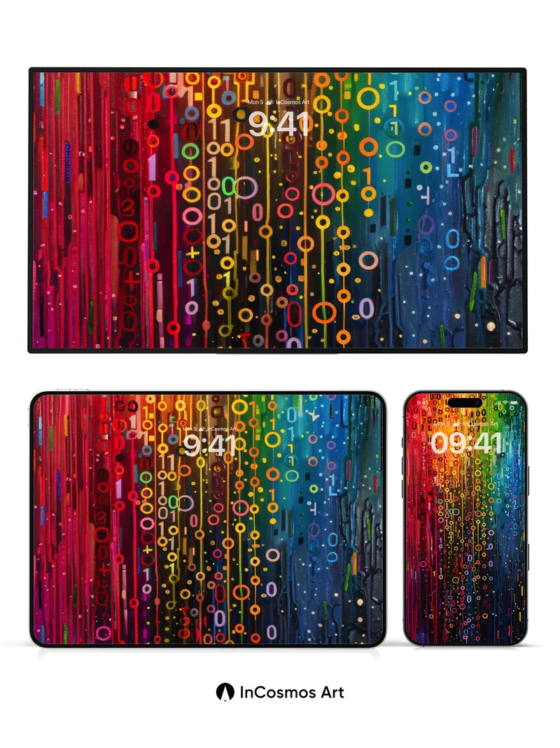 Neon Datastream Wallpaper with Digital Rain