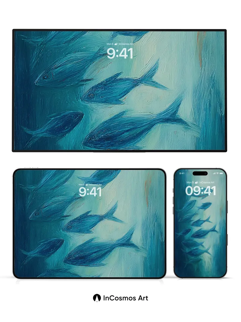 Serene Depths Wallpaper with Floating Fish