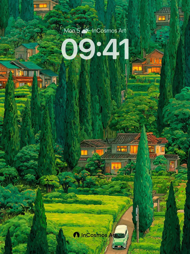 Whispering Pines Wallpaper with Glowing Windows wallpaper for iPhone, iPad & Mac