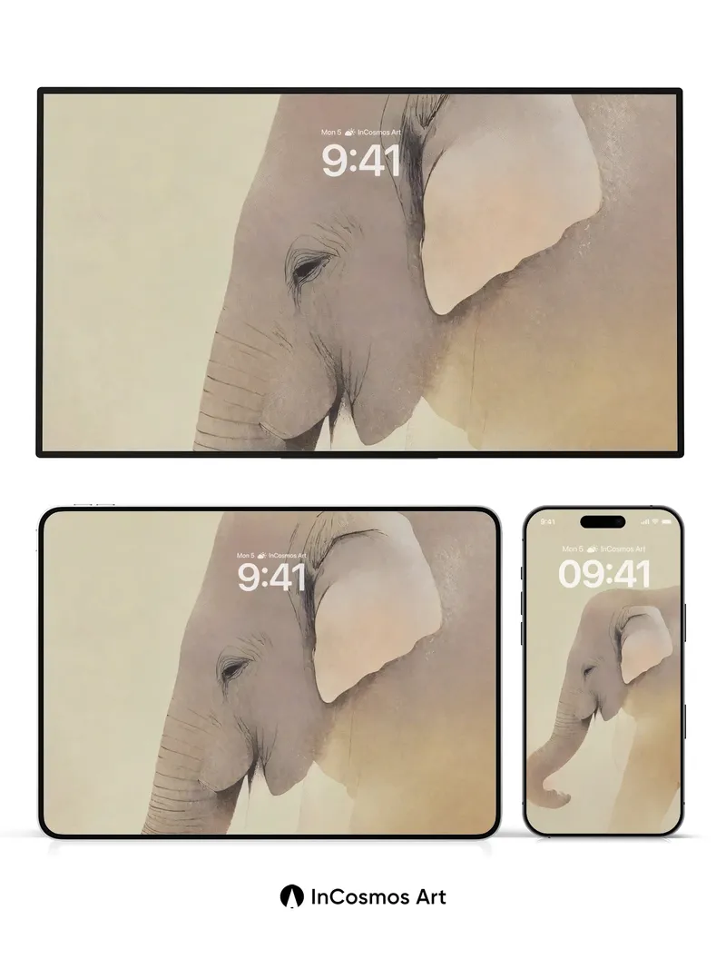 Serenity Elephant Wallpaper in Misty Hues