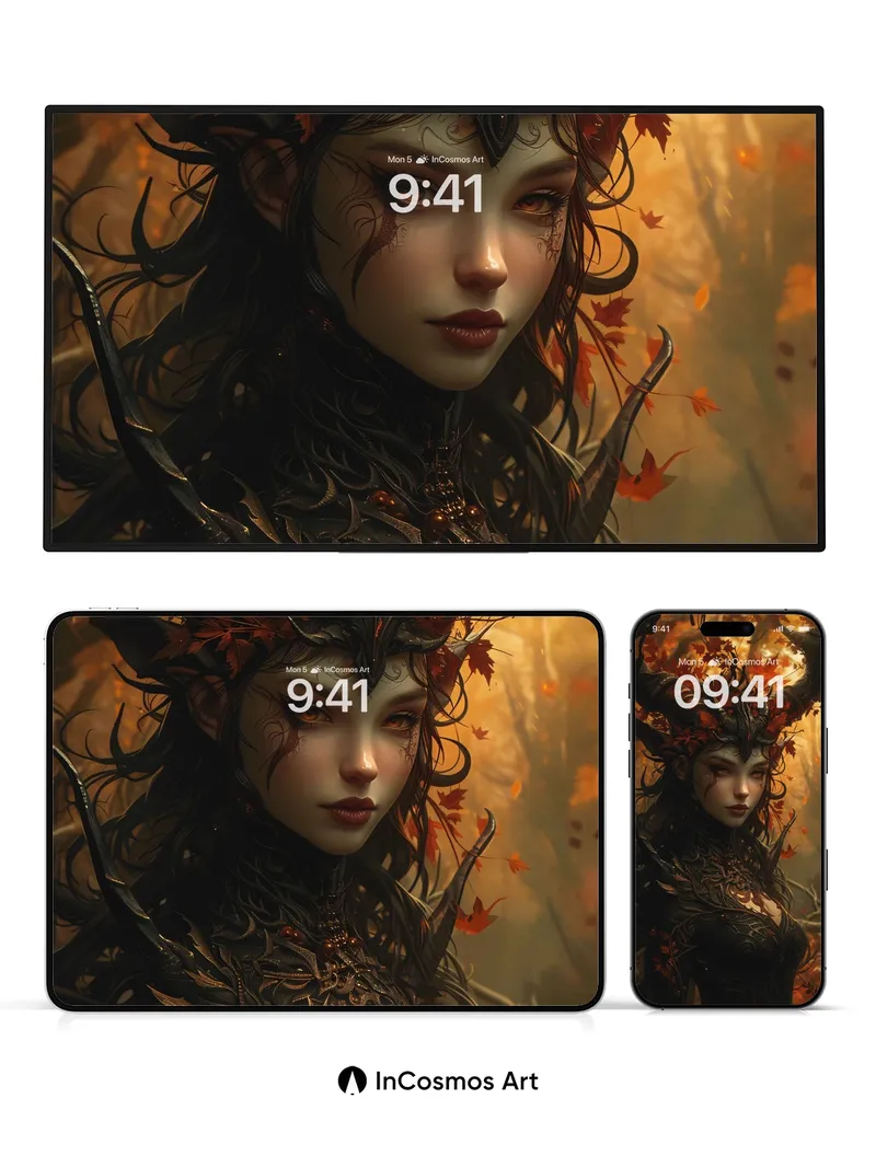 Autumn Veil Wallpaper with Horned Majesty