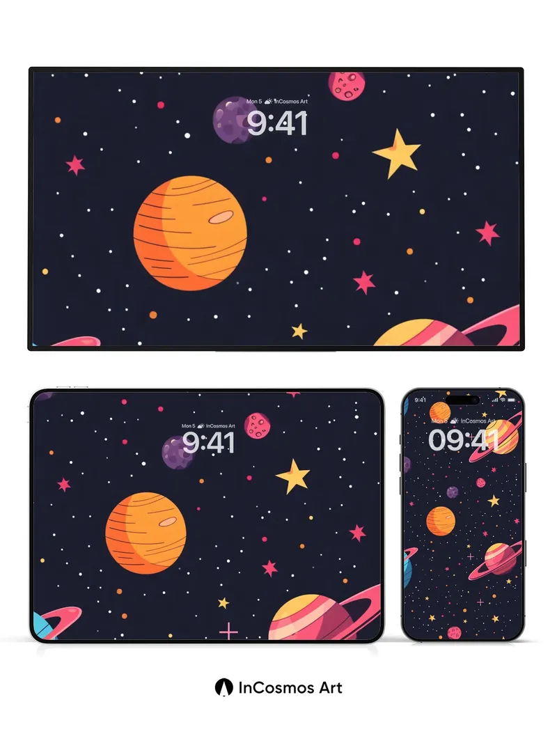 Whimsical Galaxy Wallpaper with Playful Planets