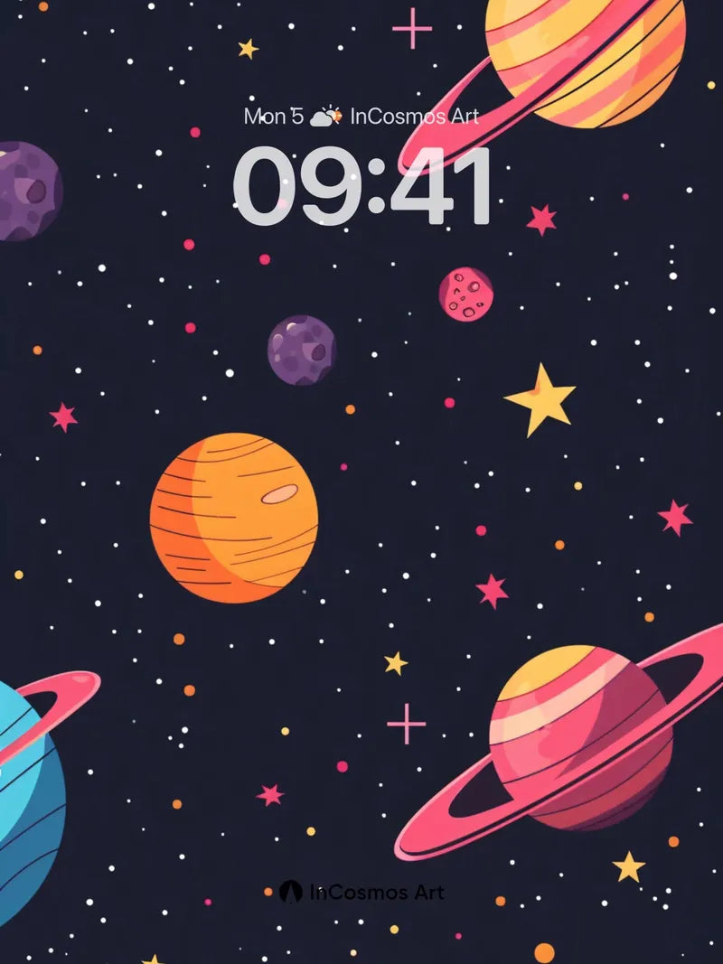 Whimsical Galaxy Wallpaper with Playful Planets