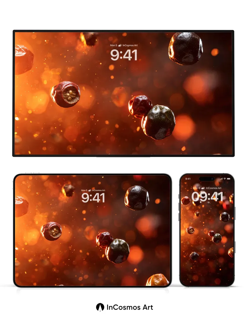 Crimson Drift Wallpaper with Floating Spices