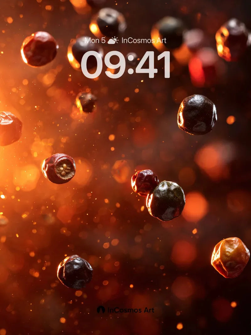 Crimson Drift Wallpaper with Floating Spices