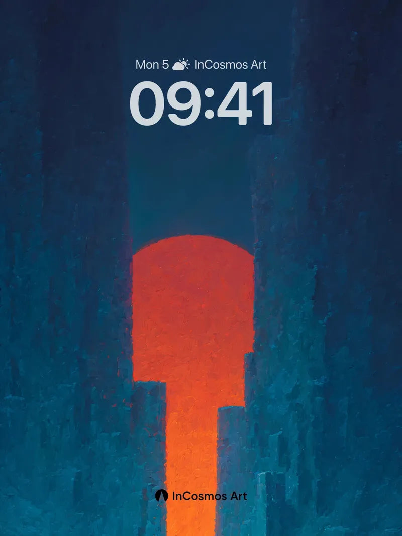 Silent Orange Keyhole Background in Deep Blue wallpaper for iPhone, iPad & Mac