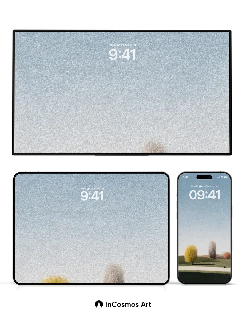 Serenity Field Wallpaper with Whispering Trees