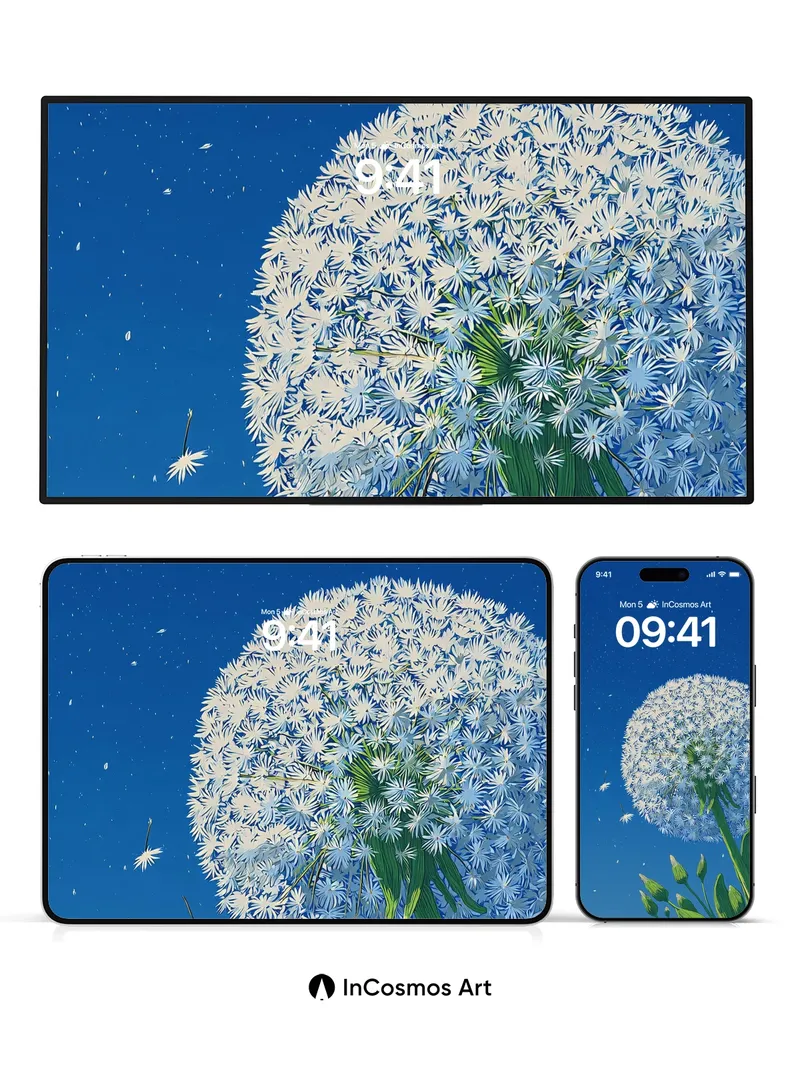 Celestial Dandelion Wallpaper with Floating Seeds