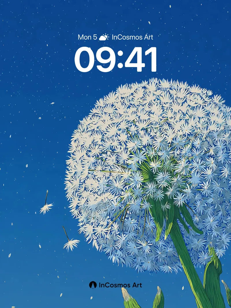 Celestial Dandelion Wallpaper with Floating Seeds