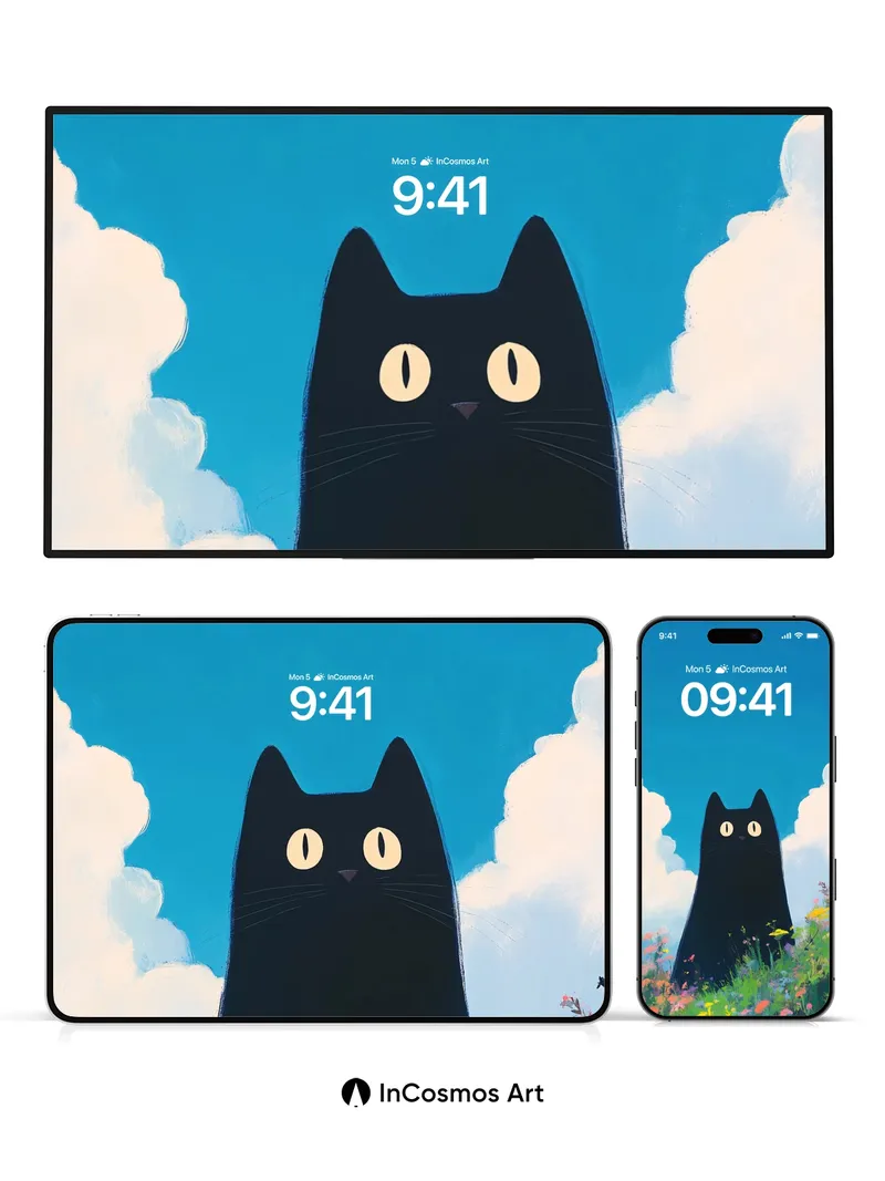 Surreal Silhouette Wallpaper with Flowered Field