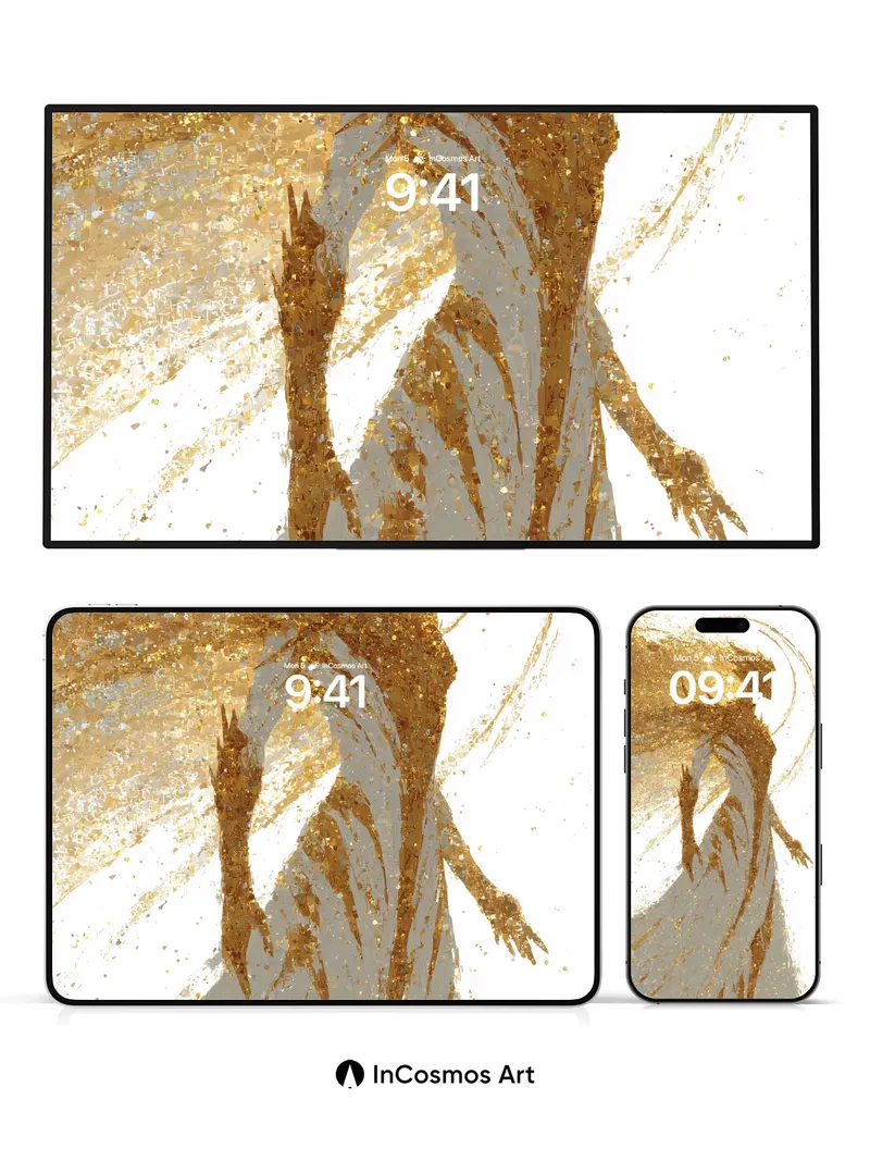 Golden Halo Wallpaper with Ethereal Silhouette