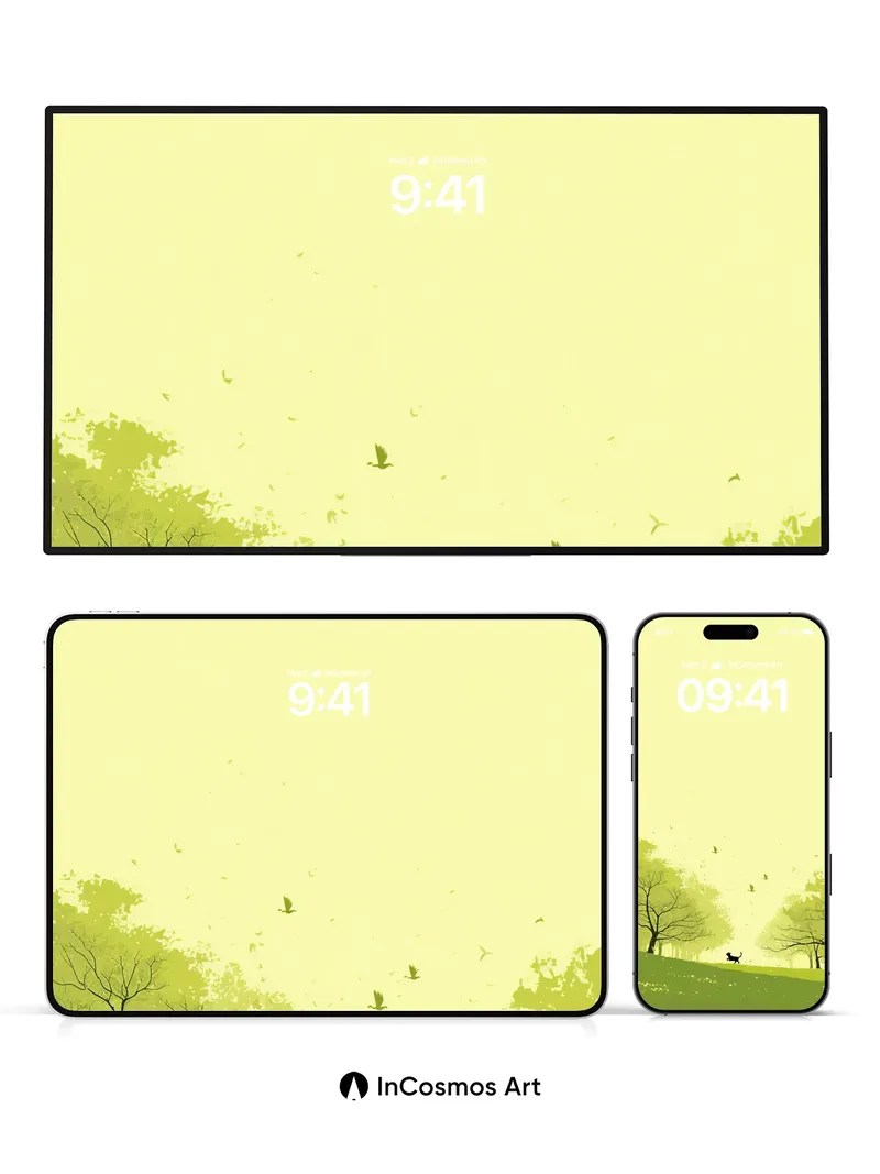 Serenity Meadow Wallpaper with Silent Canine