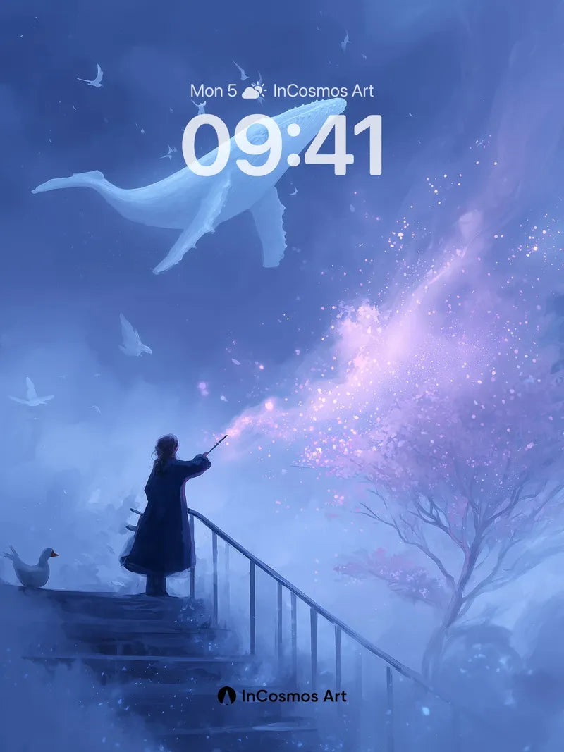 Surreal Sky Whale Wallpaper with Magic Dust Trail wallpaper for iPhone, iPad & Mac