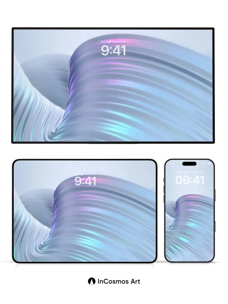 Luminous Wave Wallpaper with Iridescent Flow