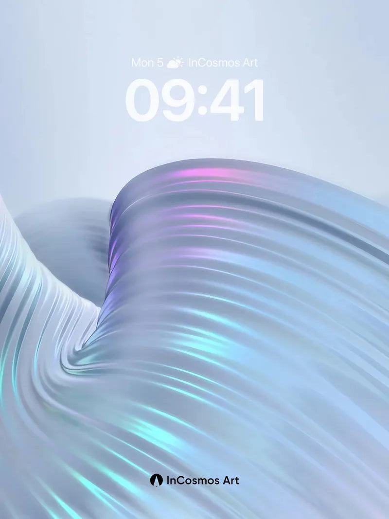 Luminous Wave Wallpaper with Iridescent Flow