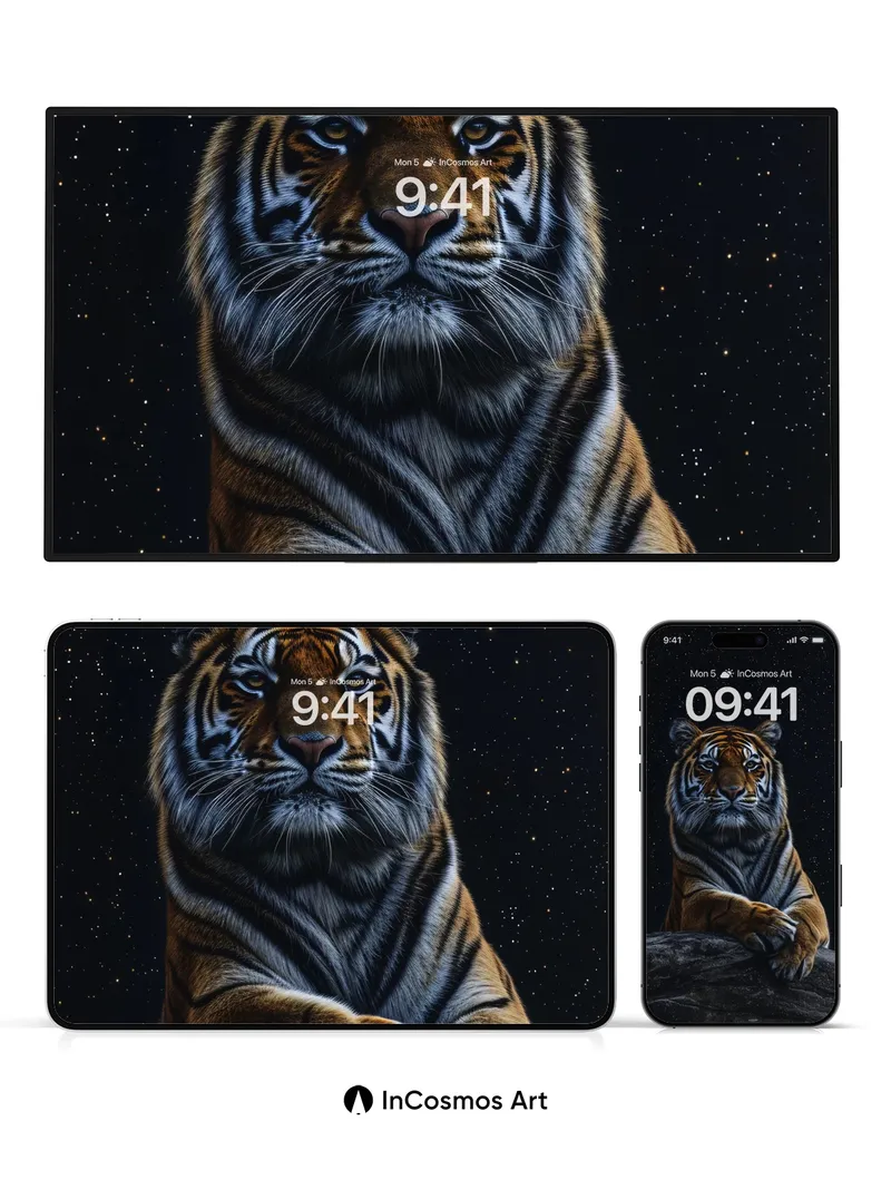 Stellar Tiger Wallpaper with Cosmic Gaze