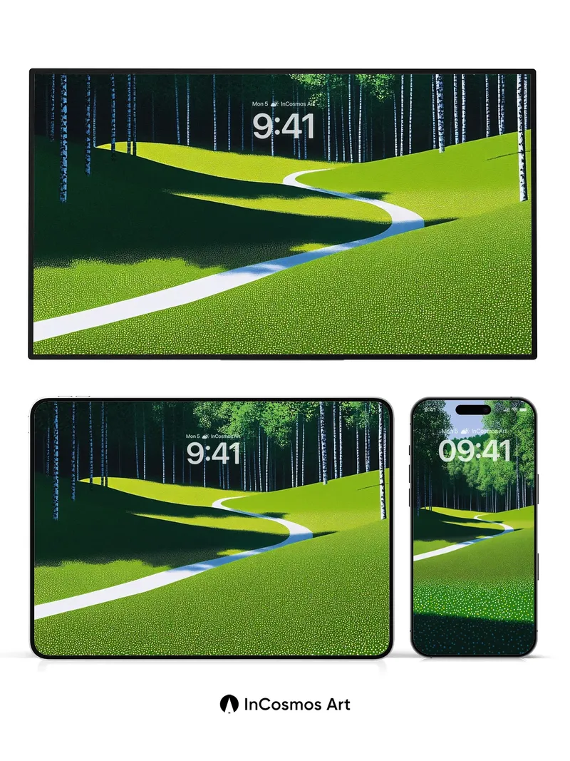 Whispering Path Wallpaper with Dotted Meadow