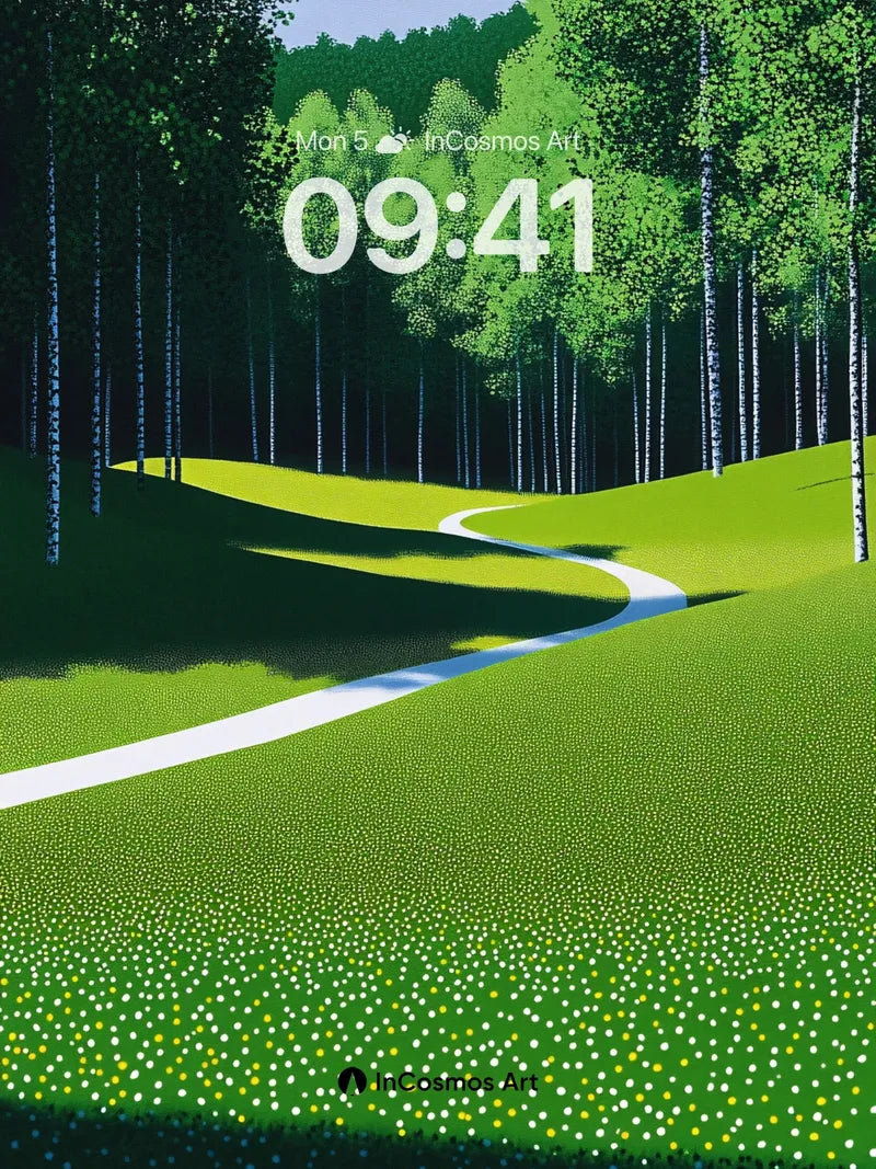 Whispering Path Wallpaper with Dotted Meadow